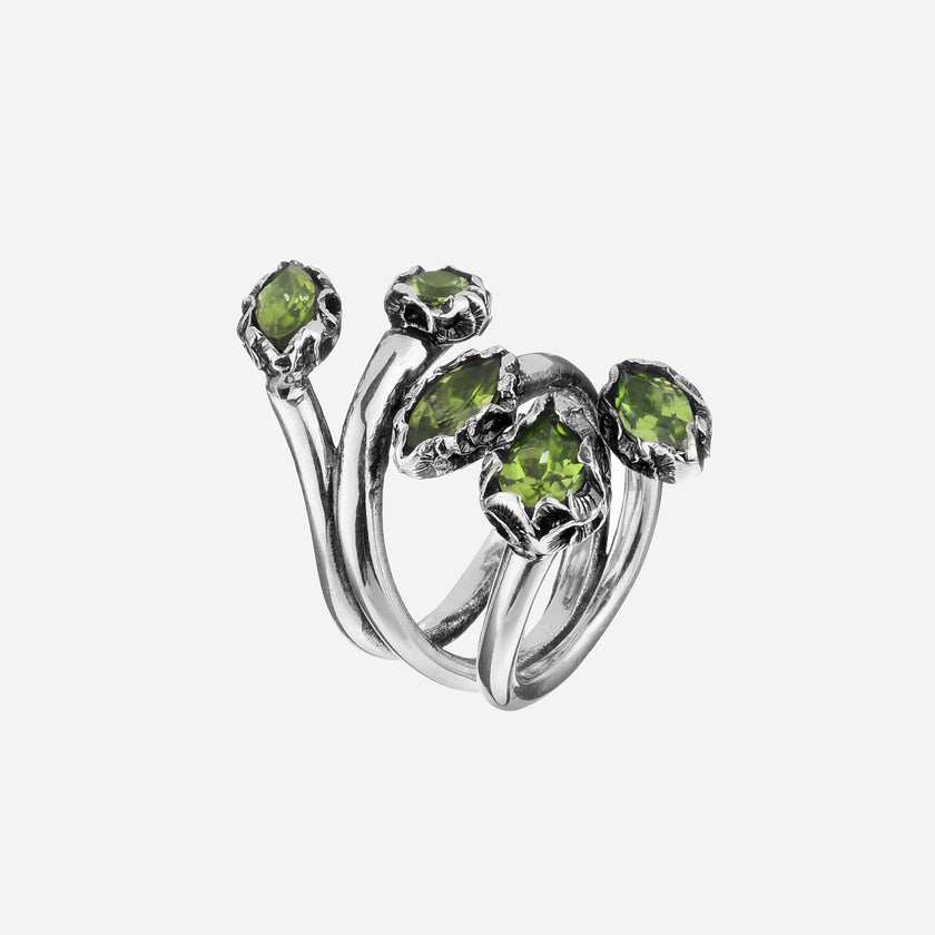 Anello Shri intrecciato con 5 pietre miste