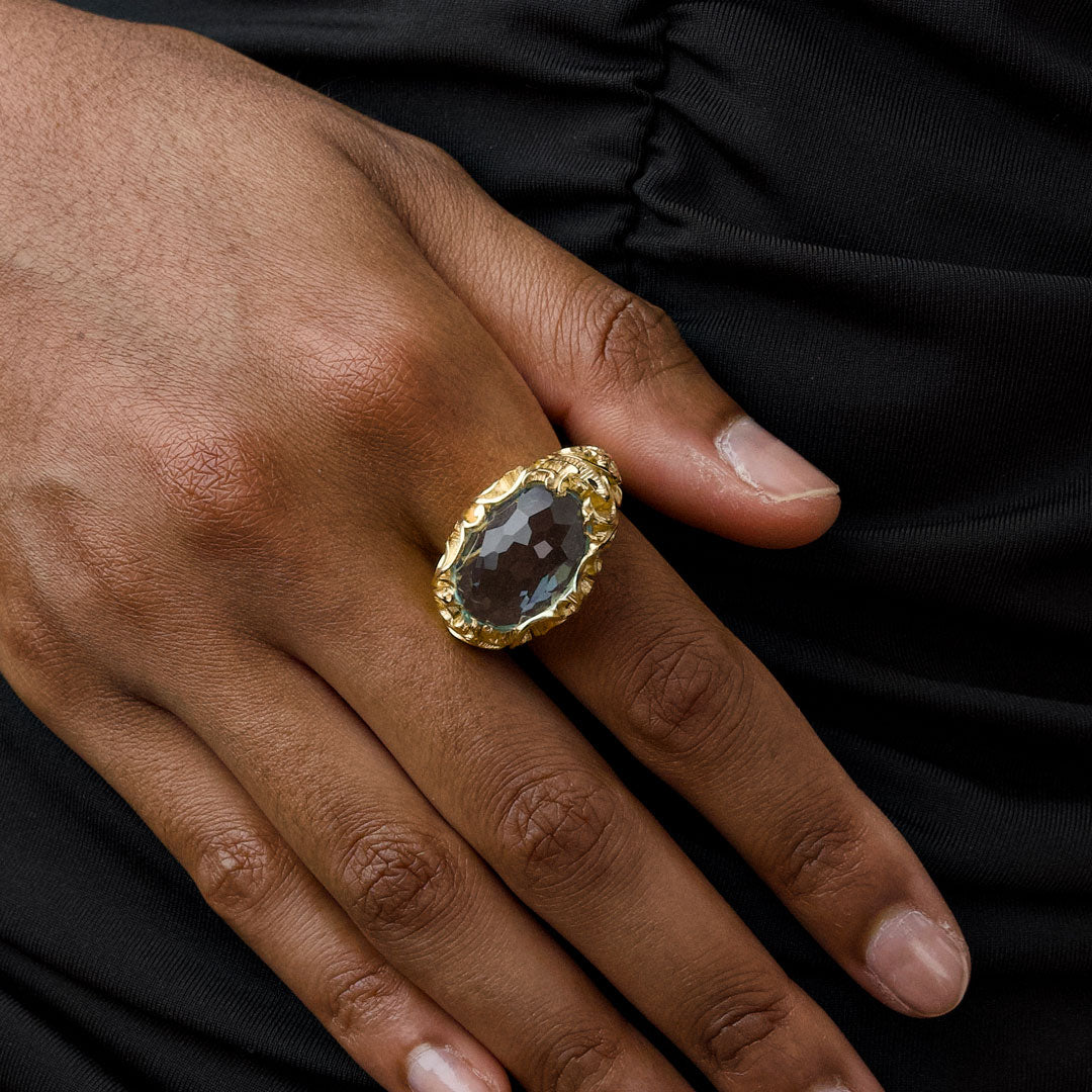 ANELLO CABOCHON TOPAZIO AZZURRO