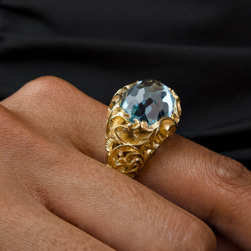 ANELLO CABOCHON TOPAZIO AZZURRO