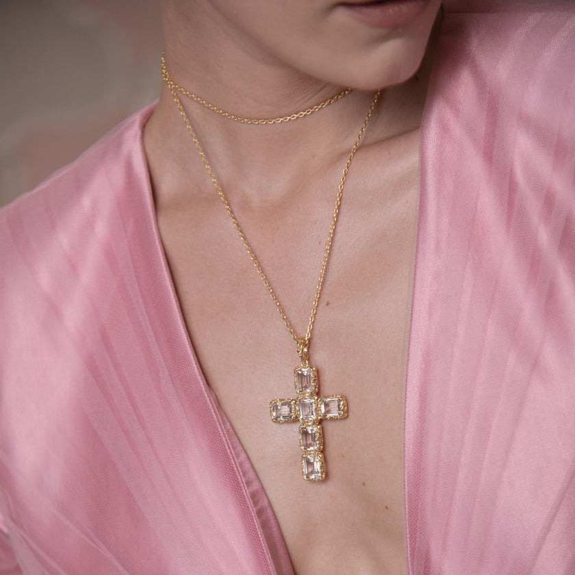 COLLANA CROSS SHINE LARGE DORATA