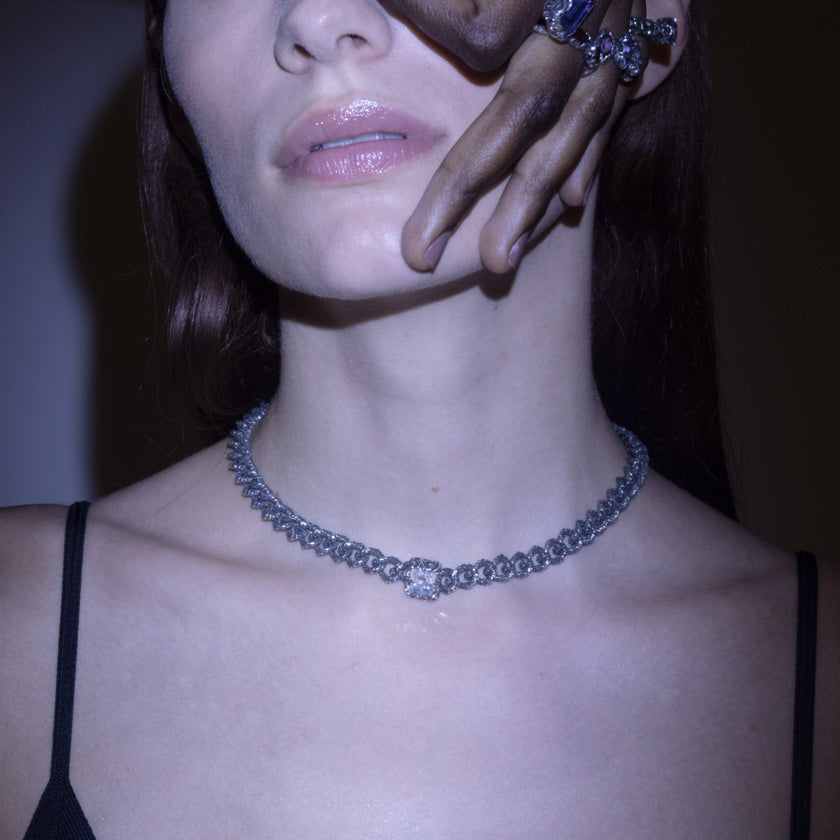 Collana Groumette con pietra taglio smeraldo