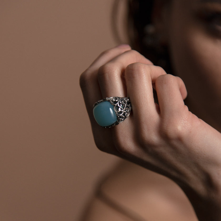 ANELLO CABOCHON CALCEDONIO