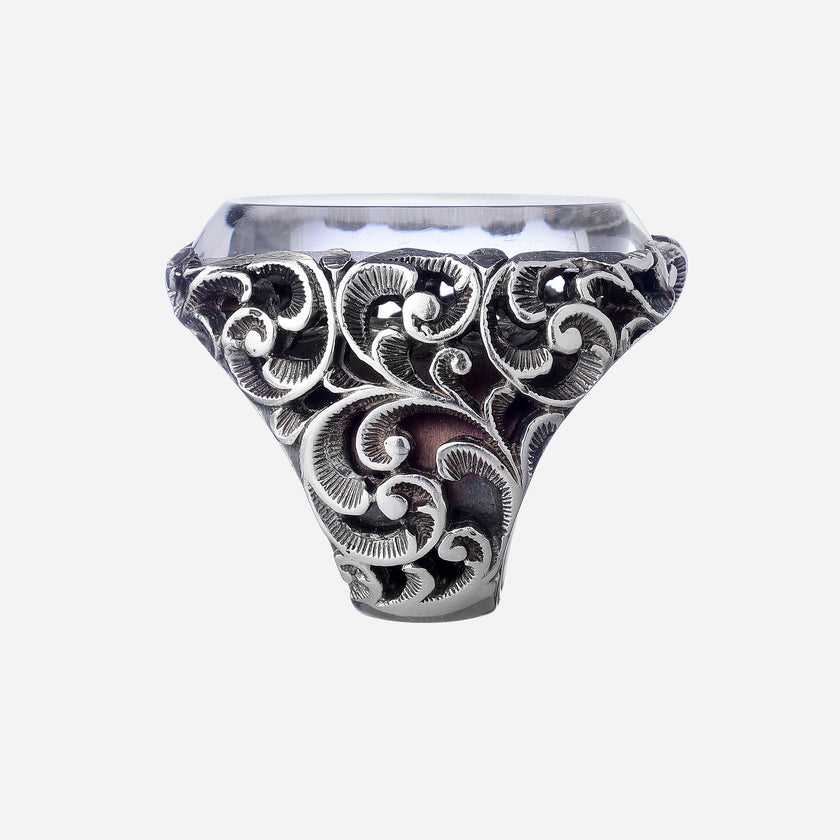 ANELLO DAMASCATO CON PIETRA OVALE