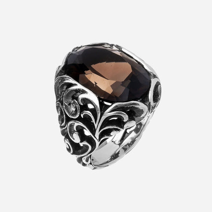 Anello in argento e pietra grande taglio ovale sfaccettato