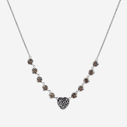Shakti necklace, carved heart and 10 round faceted cut stones