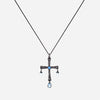 Cross necklace, central stone and 3 hanging drops