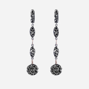 Orecchini pendenti in argento, due shiva lingam e lenticchia grande, contromaglie oro rosa 9 carati