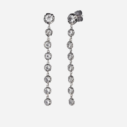 Shri earrings in burnished silver with 6 mm round lobe stone and eight 4 mm hanging round stones